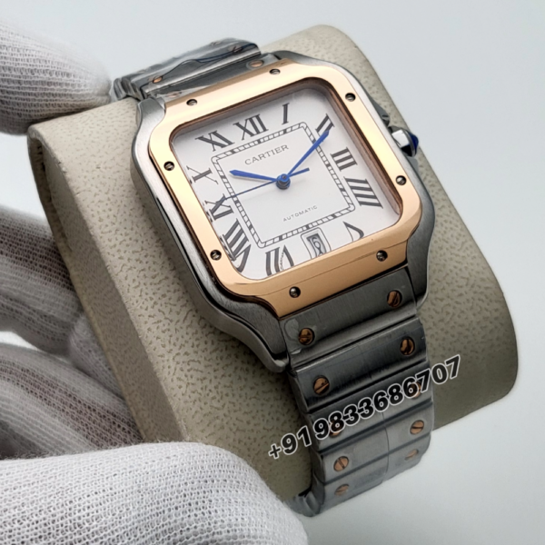 artier-Santos-Rose-Gold-White-Dial-Super-High-Quality-Swiss-Automatic-Watch