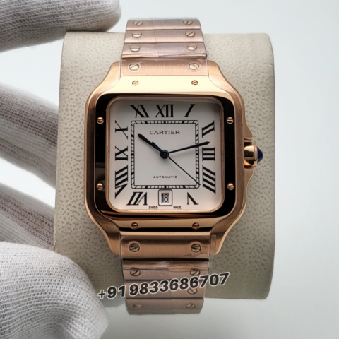 Cartier Santos Rose Gold White Dial Super High Quality Swiss Automatic Watch