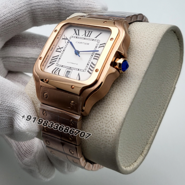 Cartier Santos Rose Gold White Dial Super High Quality Swiss Automatic Watch