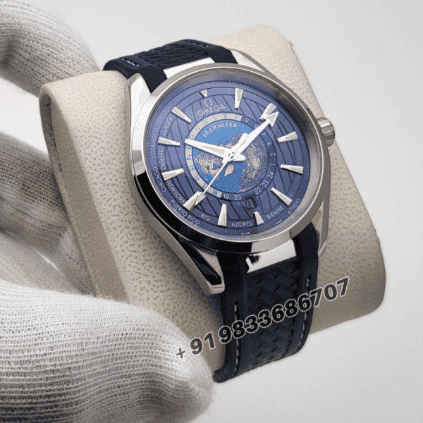 Omega Seamaster Aqua Tera World Time Blue Dial Rubber Strap Super High Quality Swiss Automatic Watch (1)