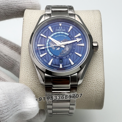 Omega-Seamaster-Aqua-Tera-World-Time-Blue-Dial-Silver-Super-High-Quality-Swiss-Automatic-Watch