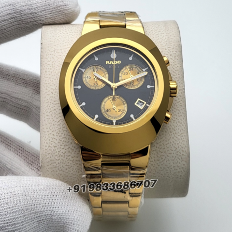 Rado Diastar Full Gold Black Dial Chronograph Movement High Quality Watch