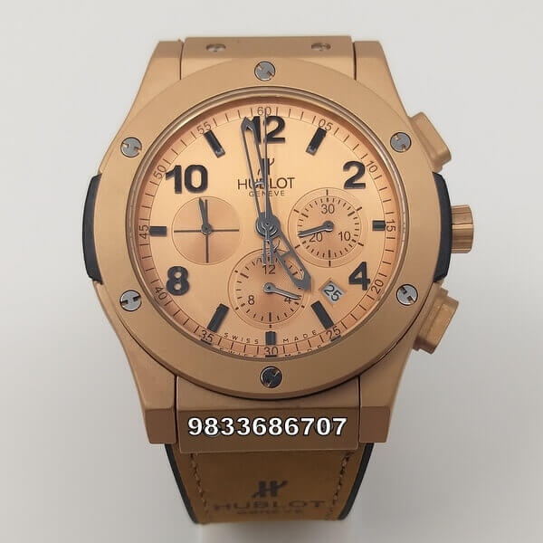 Hublot Vendom 3 Chronograph Rose Gold Brown Leather Strap High Quality Watch  - Billionare Watches