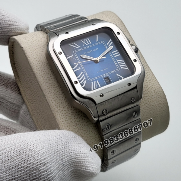artier-Santos-100-Full-Silver-Blue-Dial-Super-High-Quality-Swiss-Automatic-Watch