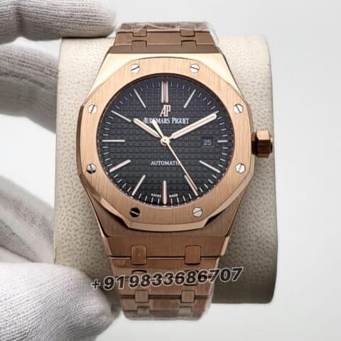Audemars Piguet Royal Oak Rose Gold Black Dial Super High Quality Swiss Automatic Watch (1)