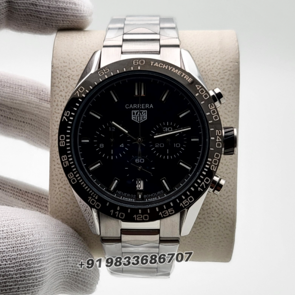 Tag-Heuer-Carrera-02-Silver-Black-Dial-Super-High-Quality-Chronograph-Watch
