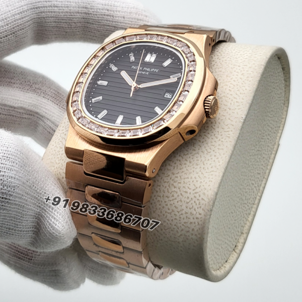 Patek Philippe Nautilus Rose Gold White Emerald Super High Quality Swiss Automatic Watch
