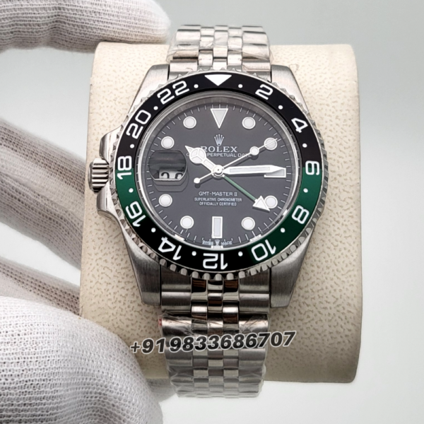 Rolex-GMT-Master-II-Lefty-Green-Black-Bezel-Stainless-Steel-Strap-Black-Dial-Super-High-Quality-Swiss-Automatic-Watch