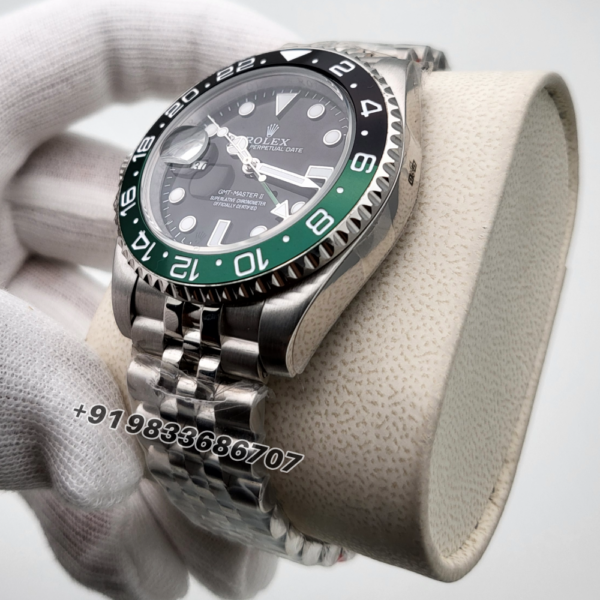 Rolex-GMT-Master-II-Lefty-Green-Black-Bezel-Stainless-Steel-Strap-Black-Dial-Super-High-Quality-Swiss-Automatic-Watch