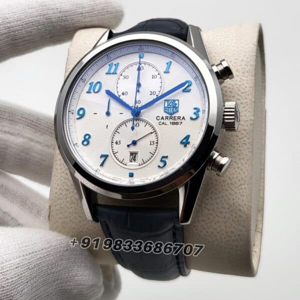 Tag Heuer Carrera 1887 White Dial Leather Strap High Quality Chronograph Watch (1)