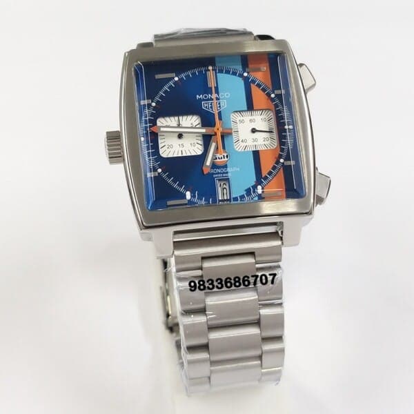 Tag Heuer Monaco Gulf Chronograph Multicolour Dial Stainless Steel Strap Super High Quality Watch (1)