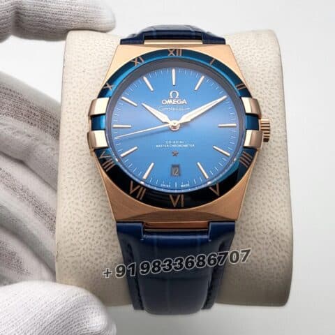 Omega Constellation Master Chronometer Rose Gold Blue Dial Super High Quality Swiss Automatic Watch (1)