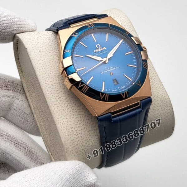 Omega Constellation Master Chronometer Rose Gold Blue Dial Super High Quality Swiss Automatic Watch (1)