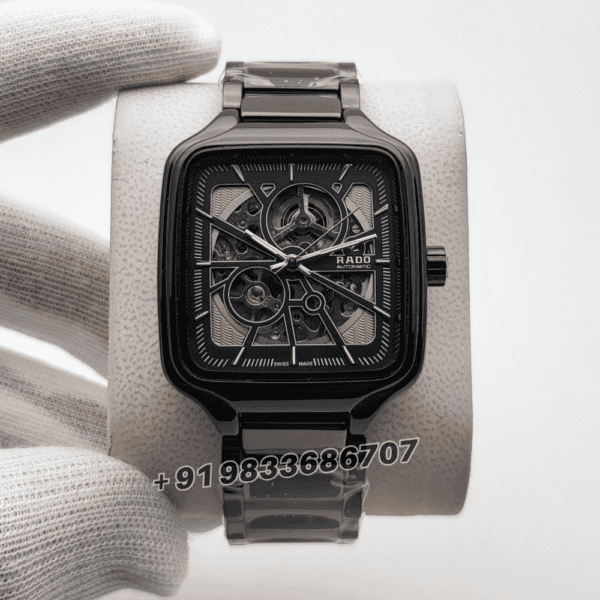 Rado True Square Open Heart Silver Marking Black Ceramic Super High Quality Swiss Automatic Watch (1)