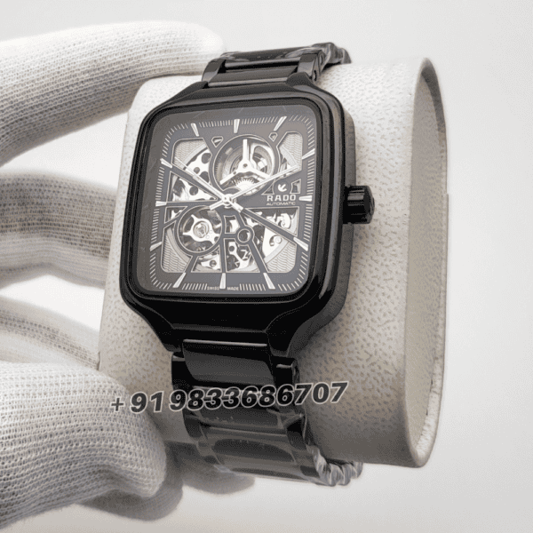 Rado True Square Open Heart Silver Marking Black Ceramic Super High Quality Swiss Automatic Watch (1)