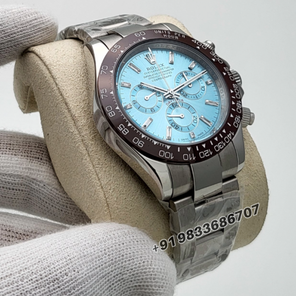 Rolex Cosmograph Daytona Platinum Ice Blue Dial With Diamond 40mm Exact 11 Top Quality Super Clone Replica Swiss ETA 4130 Automatic Movement Watch