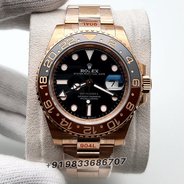 Rolex GMT Master II Everose Gold 40mm Exact 1:1 Top Quality Super Clone Swiss ETA 3285 Automatic Movement Watch