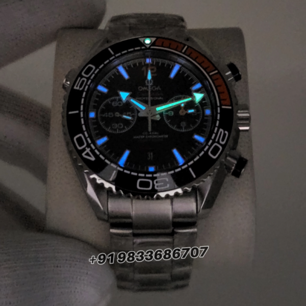 Omega Seamaster Planet Ocean 600M Chronograph Steel On Steel Black Dial 45.5mm Exact 1:1 Top Quality Replica Super Clone Swiss ETA 9900 Automatic Movement Watch
