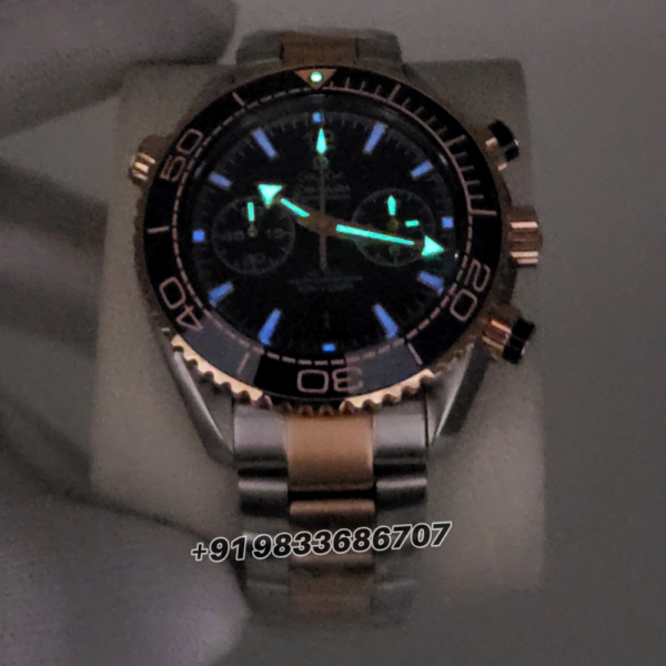 Omega Seamaster Planet Ocean 600M Chronograph Gold On Steel Blue Dial 45.5mm Exact 1:1 Top Quality Replica Super Clone Swiss ETA 9900 Automatic Movement Watch