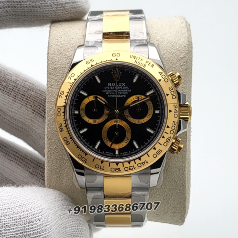 Rolex Cosmograph Daytona Yellow Rolesor Black Dial 40mm Exact 11 Top Quality Replica Super Clone Swiss ETA 4131 Automatic Movement Watch