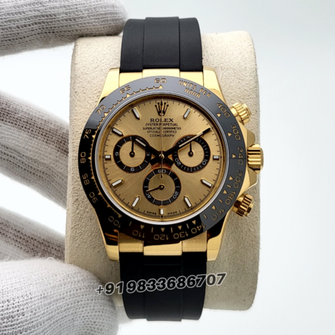 Rolex Cosmograph Daytona 18kt Yellow Gold Oysterflex Golden Dial 40mm Exact 11 Top Quality Super Clone Replica Swiss ETA 4131 Automatic Movement Watch