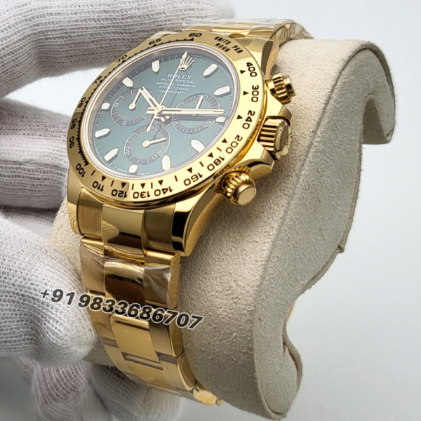 Rolex Cosmograph Daytona Yellow Gold Green Dial 40mm Exact 11 Top Quality Replica Super Clone Swiss ETA 4130 Automatic Movement Watch