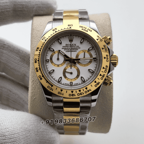 Rolex Cosmograph Daytona Yellow Rolesor White Dial 40mm Exact 1:1 Top Quality Super Clone Replica Swiss ETA 4130 Automatic Movement Watch