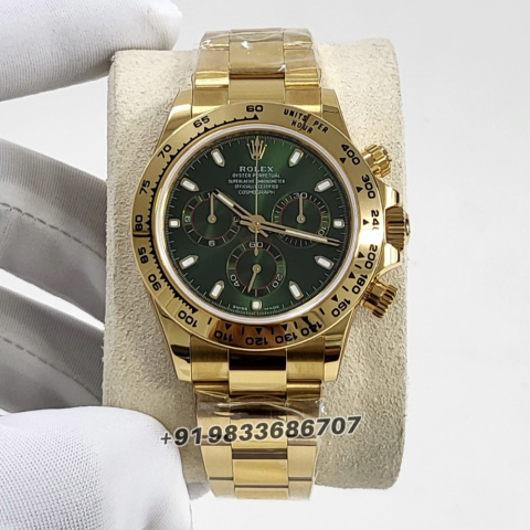 Rolex Cosmograph Daytona Yellow Gold Green Dial 40mm Exact 1:1 Top Quality Replica Super Clone Swiss ETA 4130 Automatic Movement Watch