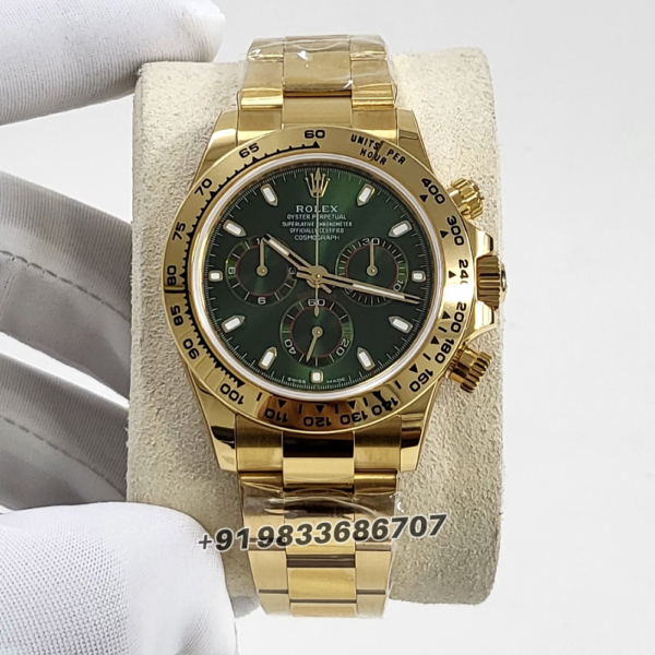 Rolex Cosmograph Daytona Yellow Gold Green Dial 40mm Exact 1:1 Top Quality Replica Super Clone Swiss ETA 4130 Automatic Movement Watch