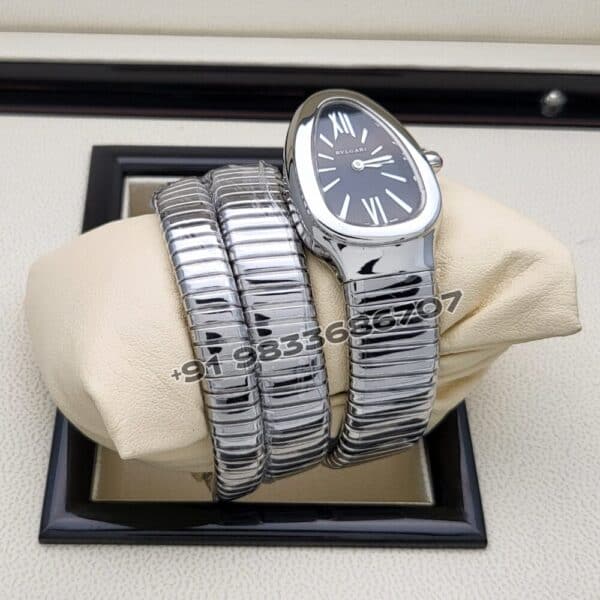 Bulgari Serpenti Stainless Steel Double Spiral Black Dial Super High Quality Watch