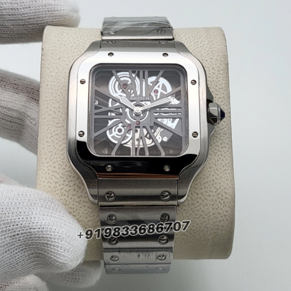 Cartier-Santos-Skeleton-Stainless-Steel-Super-High-Quality-Swiss-Automatic-Watch
