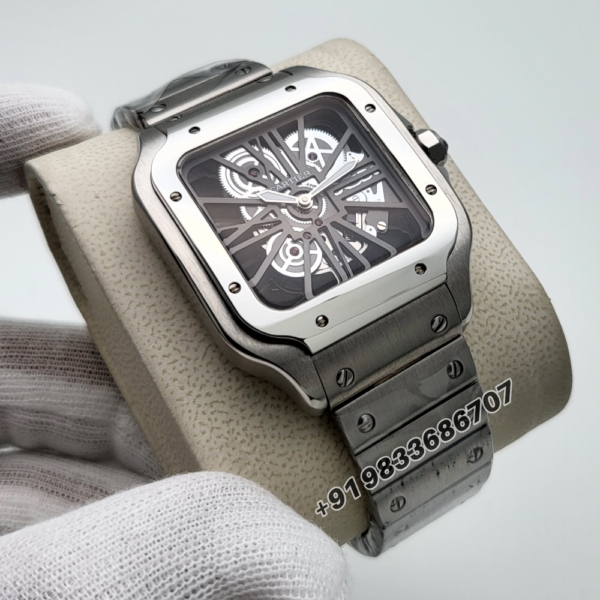 Cartier-Santos-Skeleton-Stainless-Steel-Super-High-Quality-Swiss-Automatic-Watch