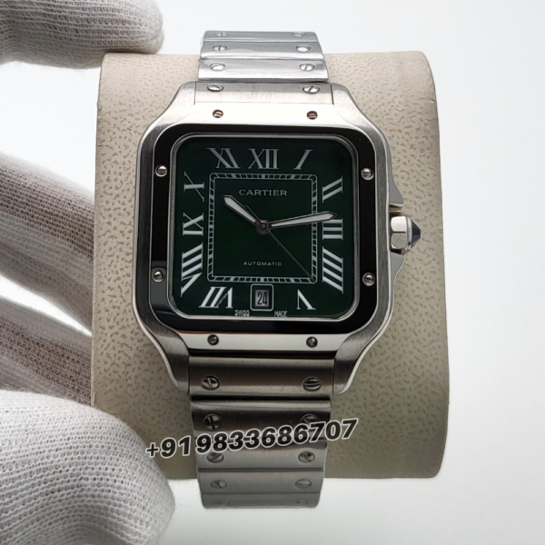 Cartier-Santos-Steel-Green-Dial-Super-High-Quality-Swiss-Automatic-Watch