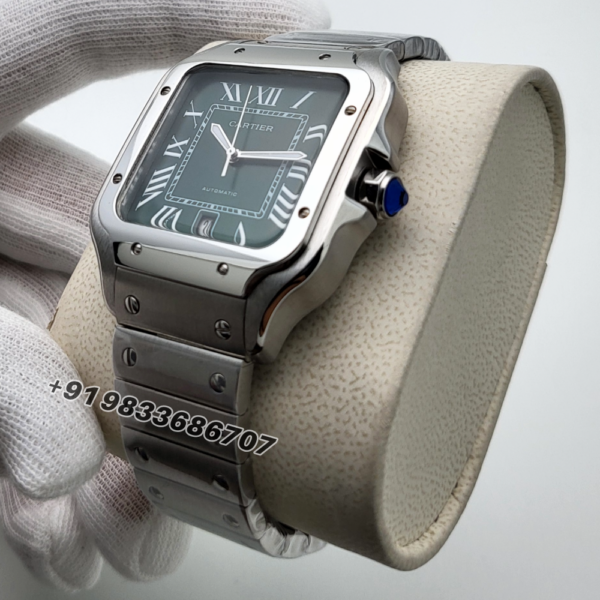 Cartier-Santos-Steel-Green-Dial-Super-High-Quality-Swiss-Automatic-Watch