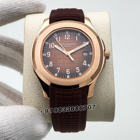 Patek Philippe Aquanaut Rose Gold Brown Embossed Dial Rubber Strap High Quality Swiss Automatic Watch