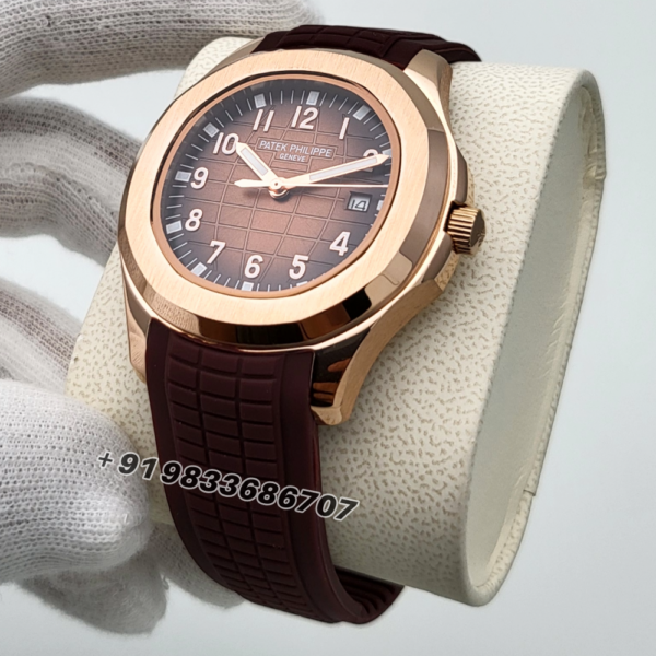 Patek Philippe Aquanaut Rose Gold Brown Embossed Dial Rubber Strap High Quality Swiss Automatic Watch