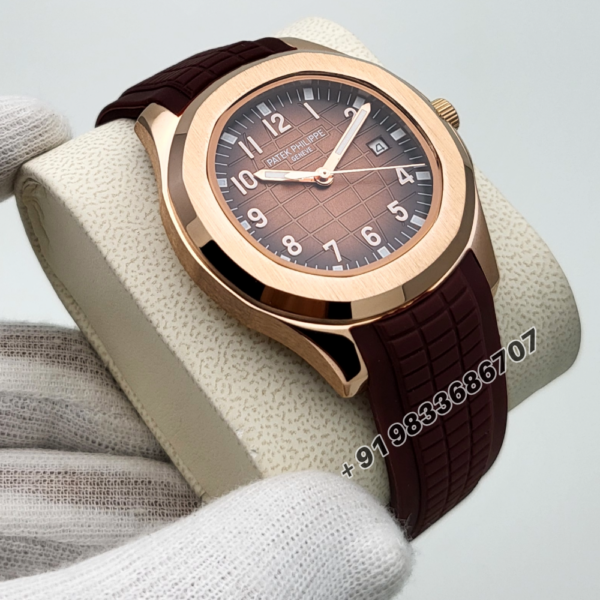 Patek Philippe Aquanaut Rose Gold Brown Embossed Dial Rubber Strap High Quality Swiss Automatic Watch