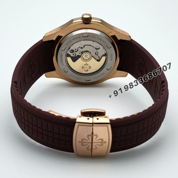 Patek Philippe Aquanaut Rose Gold Brown Embossed Dial Rubber Strap High Quality Swiss Automatic Watch