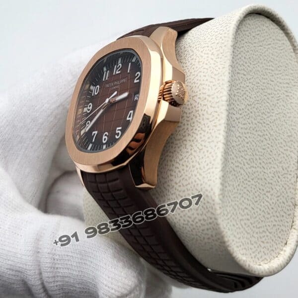 Patek Philippe Aquanaut Rose Gold Brown Embossed Dial Rubber Strap Super High Quality Swiss Automatic Watch