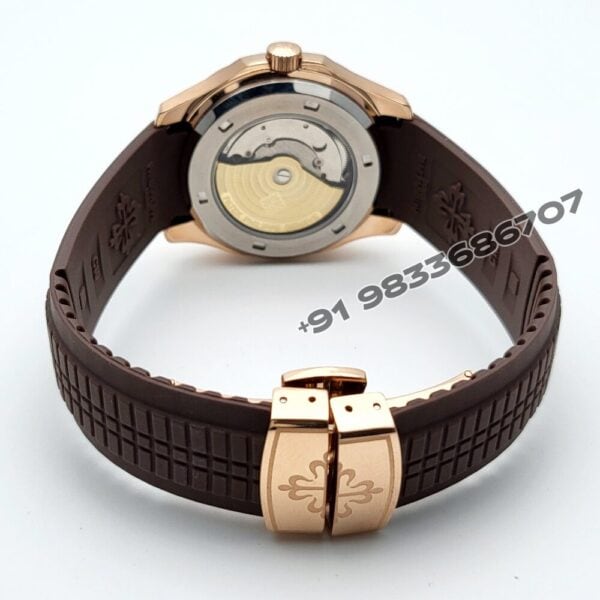 Patek Philippe Aquanaut Rose Gold Brown Embossed Dial Rubber Strap Super High Quality Swiss Automatic Watch