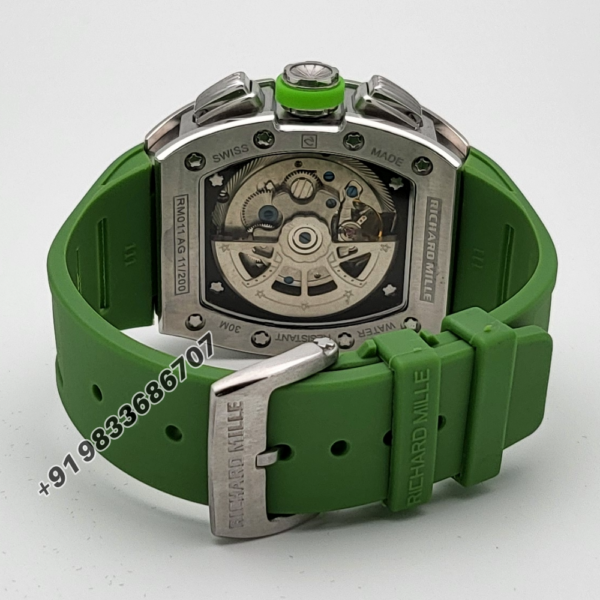 Richard Mille RM 11-01 Roberto Mancini Flyback Chronograph 50x40 Green Rubber Strap High Quality Swiss Automatic Movement First Copy Watch