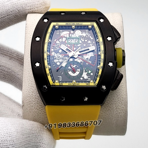 Richard Mille RM 11-01 Roberto Mancini Flyback Chronograph 50x40mm Yellow Rubber Strap High Quality Swiss Automatic Movement Replica Watch