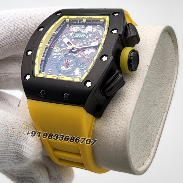 Richard Mille RM 11-01 Roberto Mancini Flyback Chronograph 50x40mm Yellow Rubber Strap High Quality Swiss Automatic Movement Replica Watch