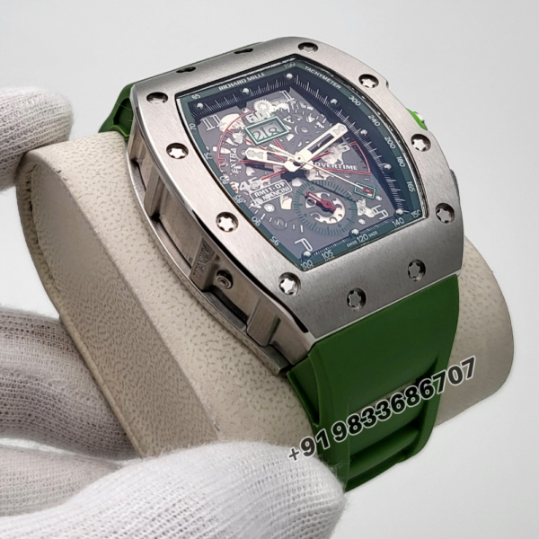 Richard Mille RM 11-01 Roberto Mancini Flyback Chronograph 50x40 Green Rubber Strap High Quality Swiss Automatic Movement First Copy Watch