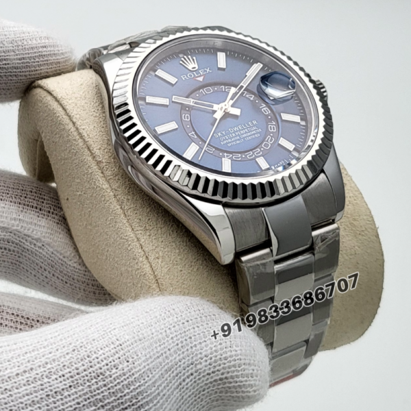 Rolex Sky-Dweller Oystersteel and White Gold Bright Blue Dial 42mm Exact 11 Top Quality Replica Super Clone Swiss ETA 9002 Automatic Movement Watch
