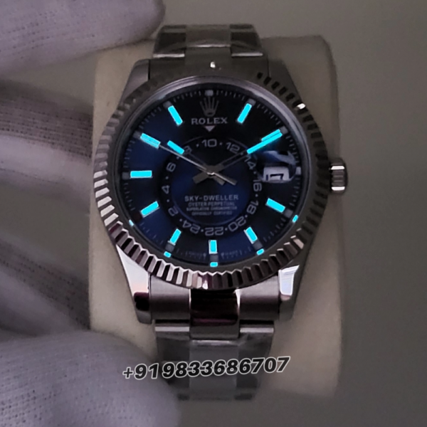 Rolex Sky-Dweller Oystersteel and White Gold Bright Blue Dial 42mm Exact 11 Top Quality Replica Super Clone Swiss ETA 9002 Automatic Movement Watch