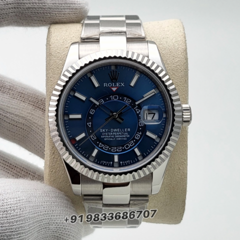 Rolex Sky-Dweller Oystersteel and White Gold Bright Blue Dial 42mm Exact 11 Top Quality Replica Super Clone Swiss ETA 9002 Automatic Movement Watch