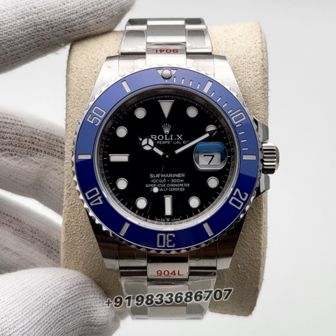 Rolex Submariner Date 18ct White Gold Blue Ceramic Bezel 41mm Exact 1:1 Top Quality Replica Super Clone Swiss ETA 3235 Automatic Movement Watch