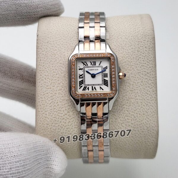 Cartier Panthere De Dual Tone White Dial with Brilliant Cut Diamonds Set Bezel Super High Quality Women’s Watch