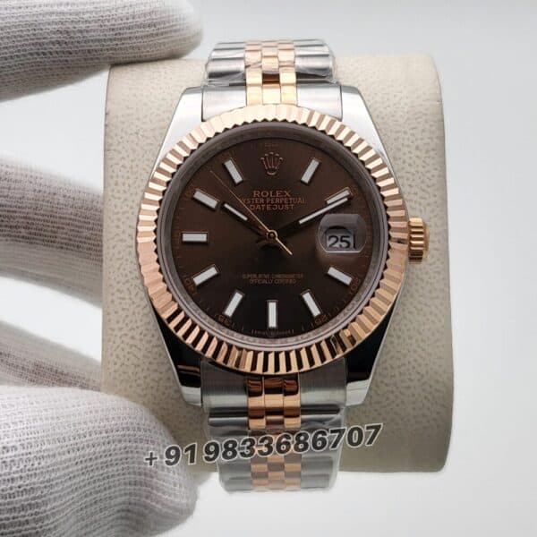 Rolex Datejust Dual Tone Chocolate Dial 41mm Jubilee Bracelet Super High Quality Swiss Automatic Replica Watch